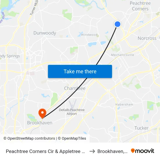 Peachtree Corners Cir & Appletree Way Ib to Brookhaven, GA map