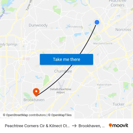Peachtree Corners Cir & Kilnect Ct Ib to Brookhaven, GA map