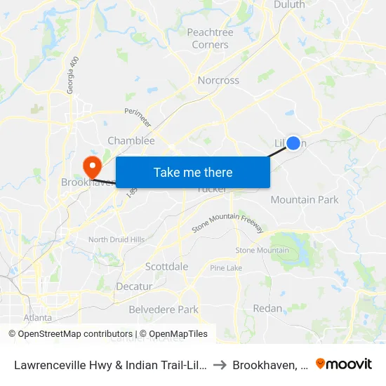 Lawrenceville Hwy & Indian Trail-Lilburn to Brookhaven, GA map