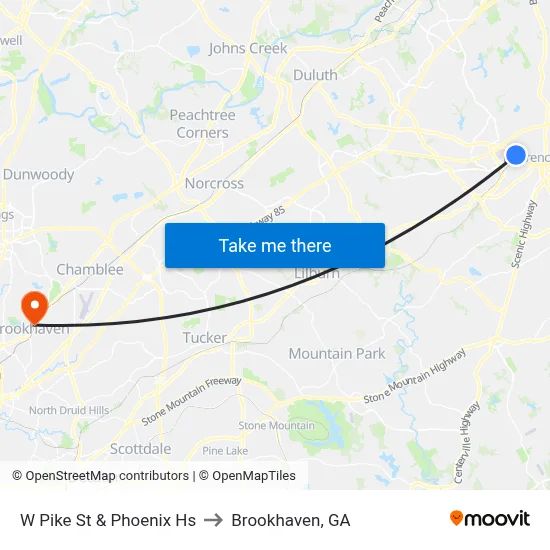 W Pike St & Phoenix Hs to Brookhaven, GA map