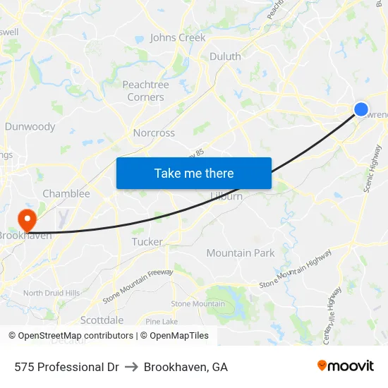 575 Professional Dr to Brookhaven, GA map