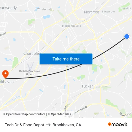 Tech Dr & Food Depot to Brookhaven, GA map