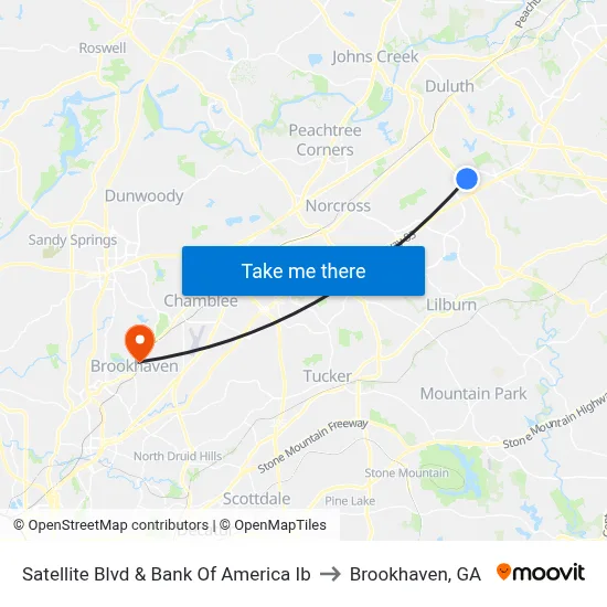 Satellite Blvd & Bank Of America Ib to Brookhaven, GA map
