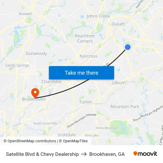 Satellite Blvd & Chevy Dealership to Brookhaven, GA map