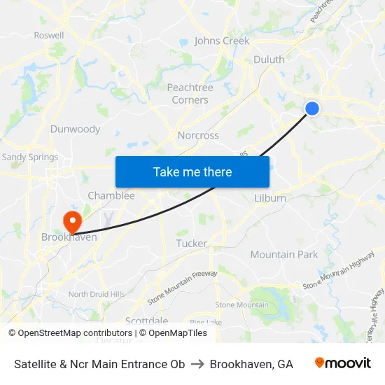 Satellite & Ncr Main Entrance Ob to Brookhaven, GA map