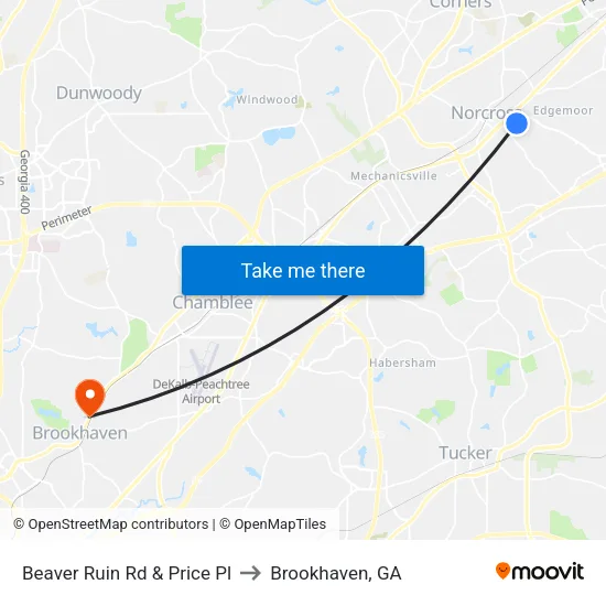 Beaver Ruin Rd & Price Pl to Brookhaven, GA map