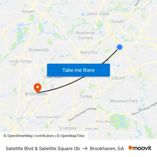 Satellite Blvd & Satellite Square Ob to Brookhaven, GA map