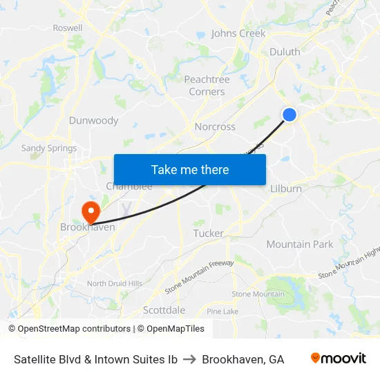 Satellite Blvd & Intown Suites Ib to Brookhaven, GA map