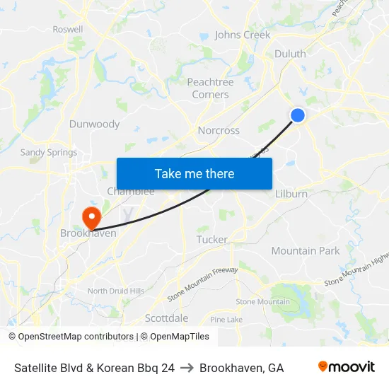 Satellite Blvd & Korean Bbq 24 to Brookhaven, GA map
