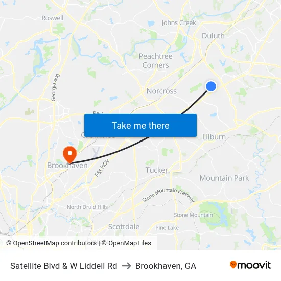 Satellite Blvd & W Liddell Rd to Brookhaven, GA map