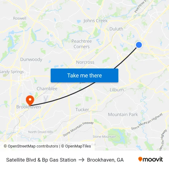Satellite Blvd & Bp Gas Station to Brookhaven, GA map