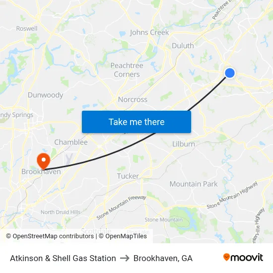 Atkinson & Shell Gas Station to Brookhaven, GA map