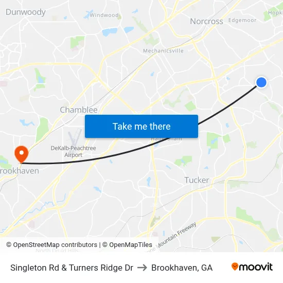 Singleton Rd & Turners Ridge Dr to Brookhaven, GA map