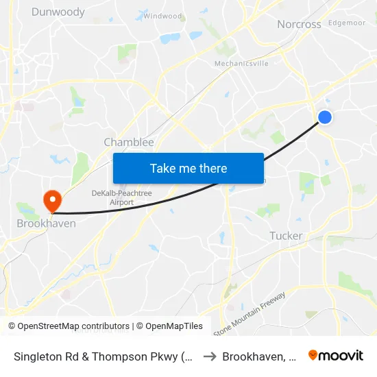 Singleton Rd & Thompson Pkwy (Qt) to Brookhaven, GA map