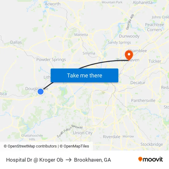 Hospital Dr @ Kroger Ob to Brookhaven, GA map