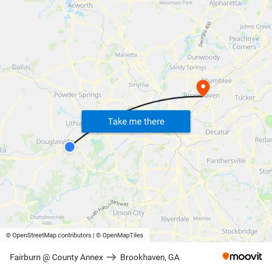 Fairburn @ County Annex to Brookhaven, GA map