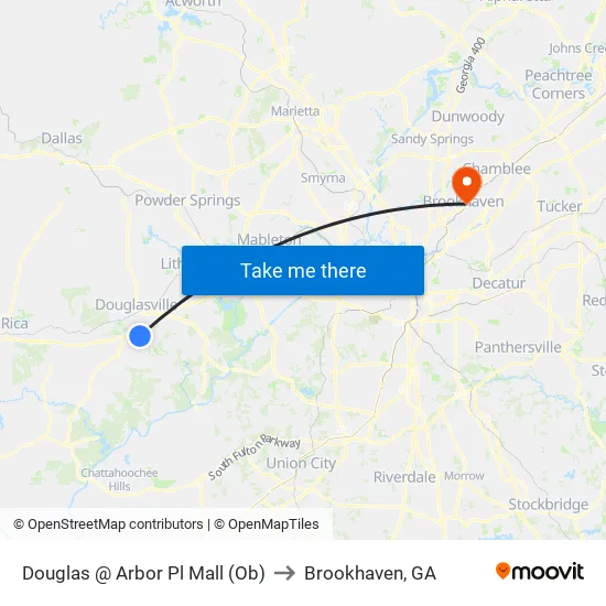 Douglas @ Arbor Pl Mall (Ob) to Brookhaven, GA map