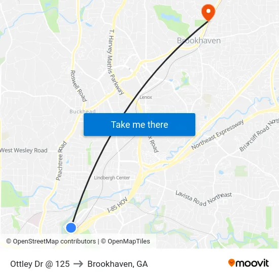 Ottley Dr @ 125 to Brookhaven, GA map