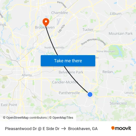 Pleasantwood Dr @ E Side Dr to Brookhaven, GA map