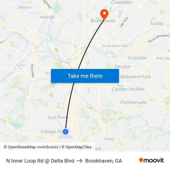 N Inner Loop Rd @ Delta Blvd to Brookhaven, GA map