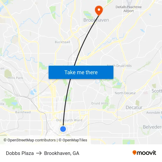 Dobbs Plaza to Brookhaven, GA map