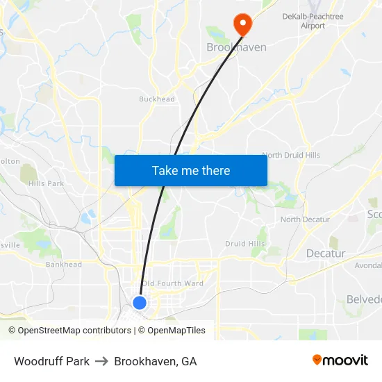 Woodruff Park to Brookhaven, GA map