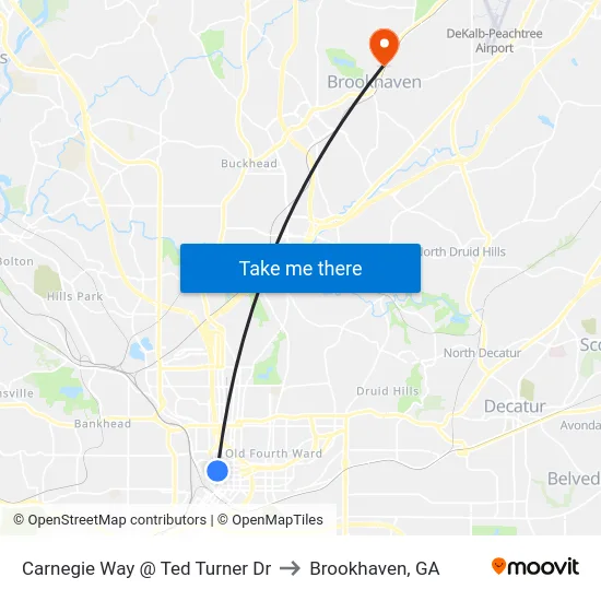 Carnegie Way @ Ted Turner Dr to Brookhaven, GA map