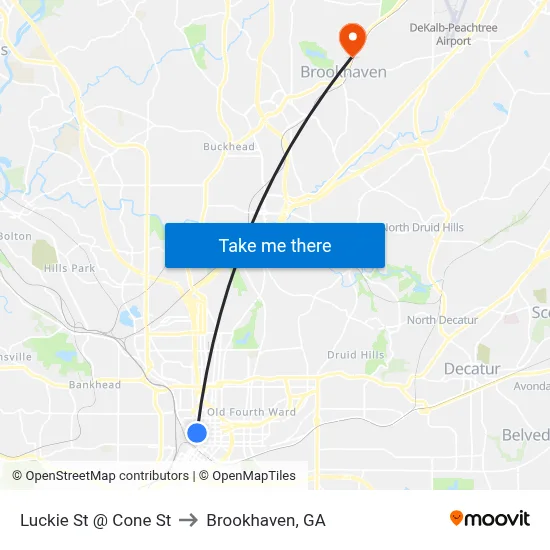 Luckie St @ Cone St to Brookhaven, GA map