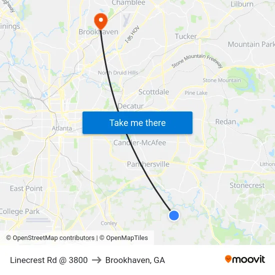 Linecrest Rd @ 3800 to Brookhaven, GA map