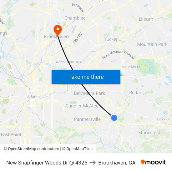 New Snapfinger Woods Dr @ 4325 to Brookhaven, GA map
