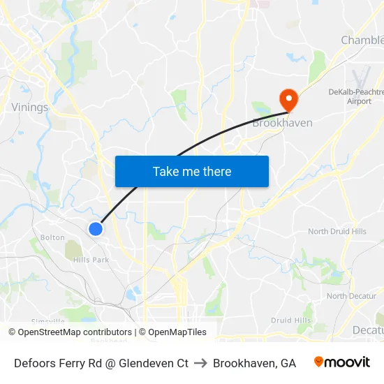 Defoors Ferry Rd @ Glendeven Ct to Brookhaven, GA map