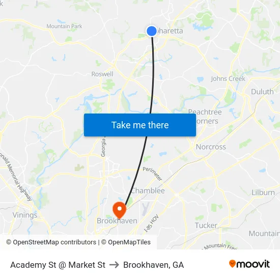 Academy St @ Market St to Brookhaven, GA map