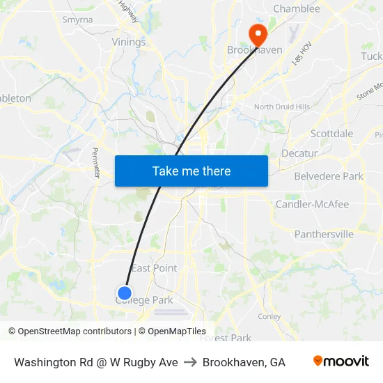 Washington Rd @ W Rugby Ave to Brookhaven, GA map