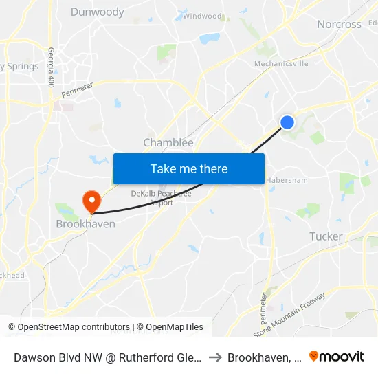 Dawson Blvd NW @ Rutherford Glen Cir to Brookhaven, GA map