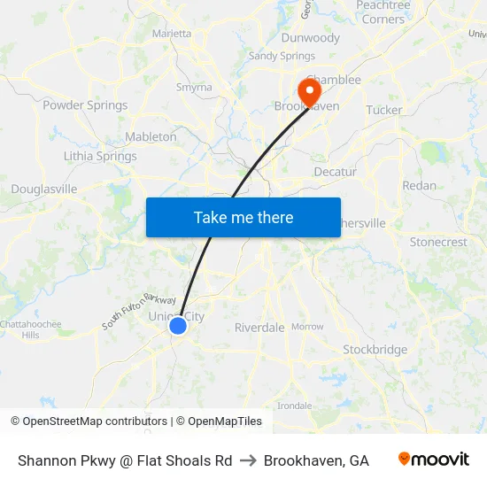 Shannon Pkwy @ Flat Shoals Rd to Brookhaven, GA map