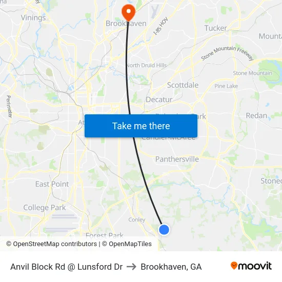 Anvil Block Rd @ Lunsford Dr to Brookhaven, GA map