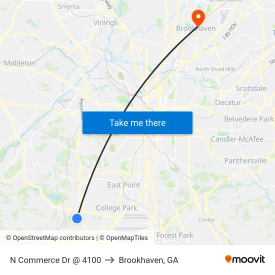 N Commerce Dr @ 4100 to Brookhaven, GA map