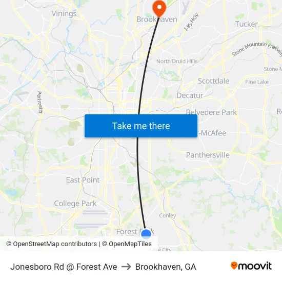 Jonesboro Rd @ Forest Ave to Brookhaven, GA map