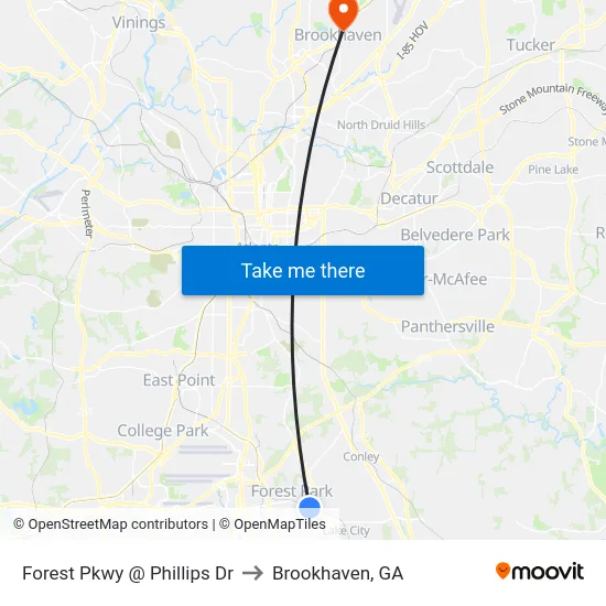 Forest Pkwy @ Phillips Dr to Brookhaven, GA map