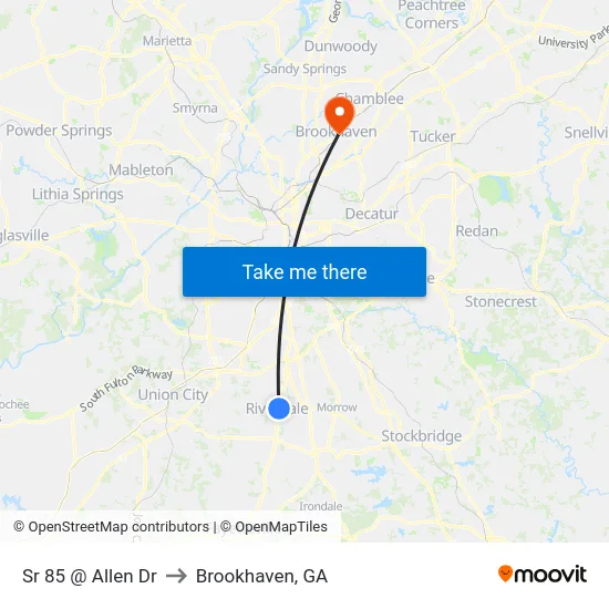 Sr 85 @ Allen Dr to Brookhaven, GA map