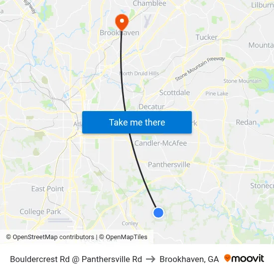 Bouldercrest Rd @ Panthersville Rd to Brookhaven, GA map