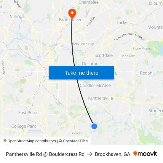 Panthersville Rd @ Bouldercrest Rd to Brookhaven, GA map