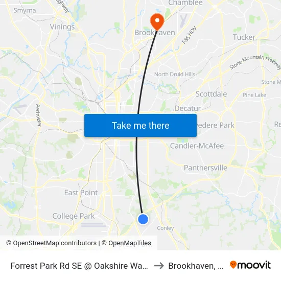Forrest Park Rd SE @ Oakshire Way SE to Brookhaven, GA map