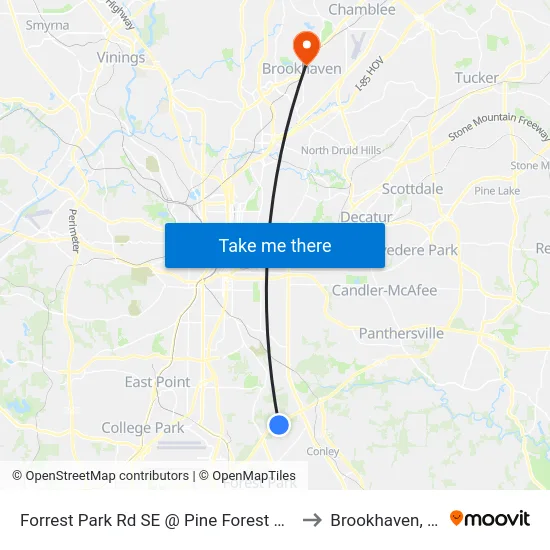 Forrest Park Rd SE @ Pine Forest Dr SE to Brookhaven, GA map