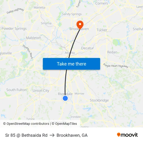 Sr 85 @ Bethsaida Rd to Brookhaven, GA map