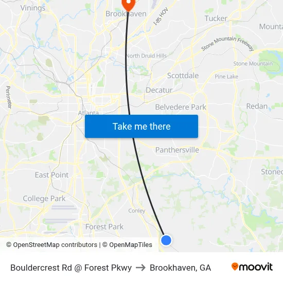 Bouldercrest Rd @ Forest Pkwy to Brookhaven, GA map