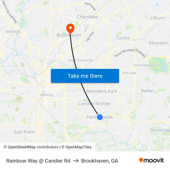 Rainbow Way @ Candler Rd to Brookhaven, GA map