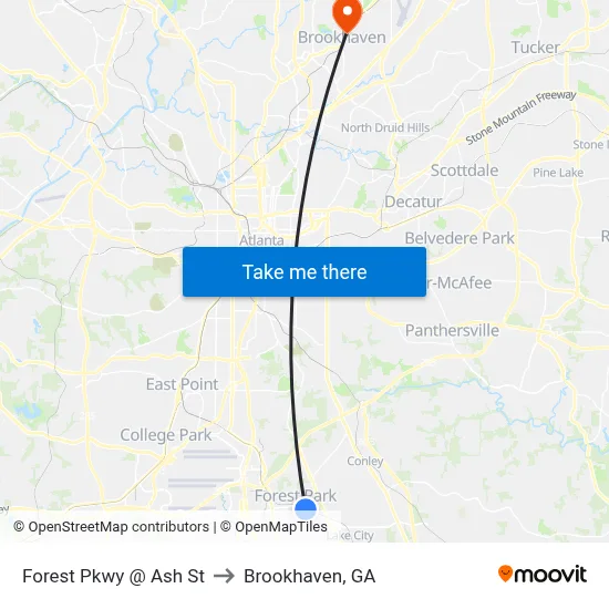 Forest Pkwy @ Ash St to Brookhaven, GA map