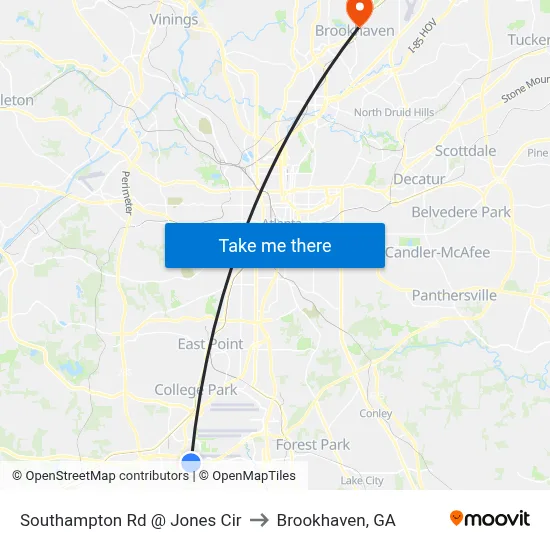 Southampton Rd @ Jones Cir to Brookhaven, GA map