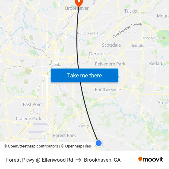 Forest Pkwy @ Ellenwood Rd to Brookhaven, GA map